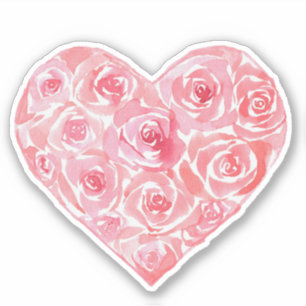 Moderne Originele Aquarel Blozende Roze Rozen Hart Sticker