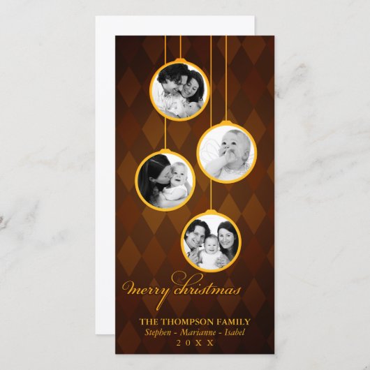 Moderne Ornament Gold en bruine kerst Feestdagenkaart (Voorkant / Achterkant)