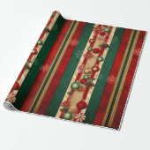 Moderne Ornamenten Rood Goud Groen Strepen Cadeaupapier (Uitgerold)