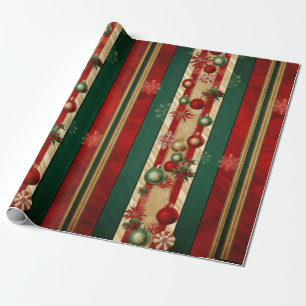 Moderne Ornamenten Rood Goud Groen Strepen Cadeaupapier