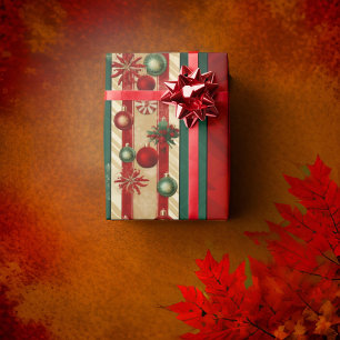 Moderne Ornamenten Rood Goud Groen Strepen Cadeaupapier
