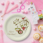 Moderne Ornamenten Vogel op Boom Vrolijk kerstfees Papieren Bordje (Feest)