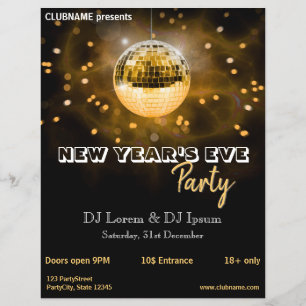 Moderne oud-en-nieuw-feest Gouden Disco Bal Feest  Flyer