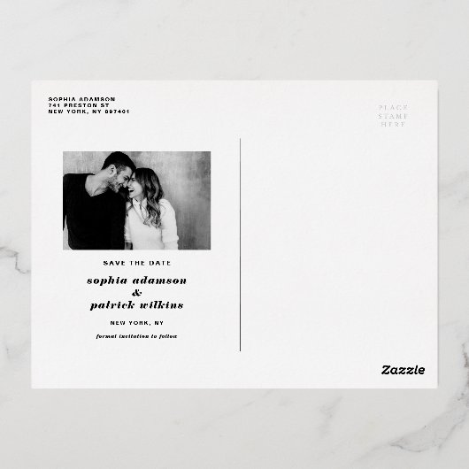 Moderne oude datum Typografie Foto opslaan Datum Folie Uitnodiging Briefkaart (Achterkant)