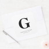 Moderne, oude monogram naam zwart-wit vierkante sticker (Envelop)