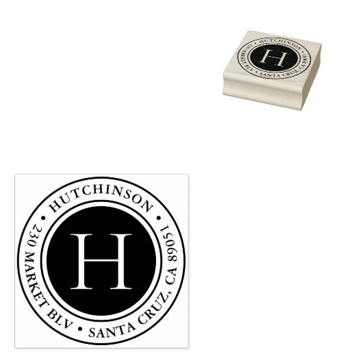 Moderne, oude monogram Ronde Adres Rubberstempel (Gestempeld)