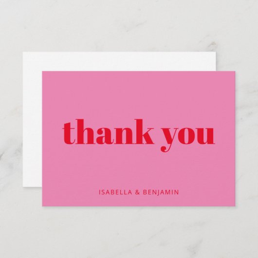 Moderne oude typografie Roze en Rode Aangepaste br Bedankkaart (Voorkant / Achterkant)