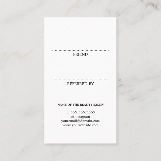 Moderne oude witte zwarte vetgedrukte lijnen salon aanbevelingskaartje (Achterkant)