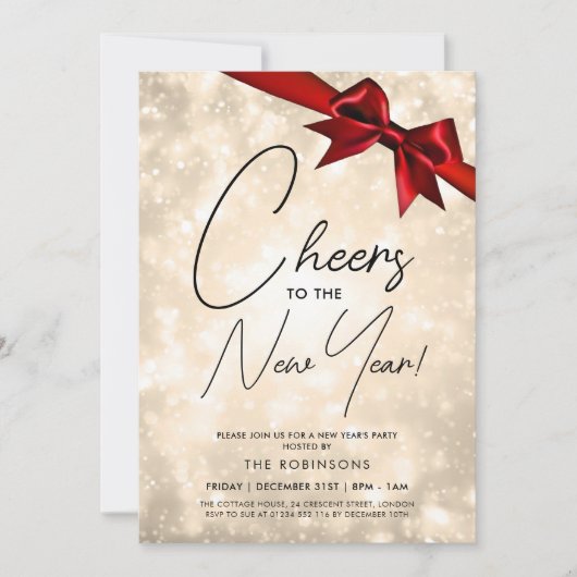 MODERNE oudejaarsavond gouden champagne bokeh rode Kaart (Voorkant)