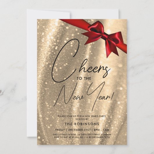 MODERNE oudejaarsavond Gouden Sparkle Sequin Red B Kaart (Voorkant)