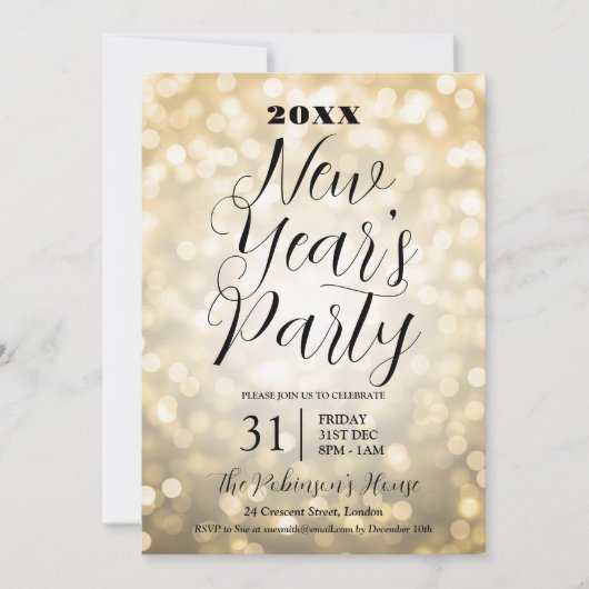 MODERNE oudejaarsavond partij gouden bokeh lichten Kaart (Voorkant)