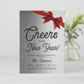 MODERNE oudejaarsavond partij zilveren glans rode  Kaart (Staand voorkant)