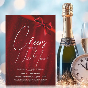 MODERNE oudejaarsavond rode Sparkle Sequin Bow Kaart