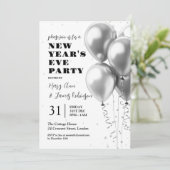 Moderne Oudejaarsavond Zilveren Confetti Ballonnen Kaart (Staand voorkant)