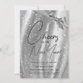 MODERNE oudejaarsavond zilveren Sparkle Sequin Bow Kaart (Voorkant)