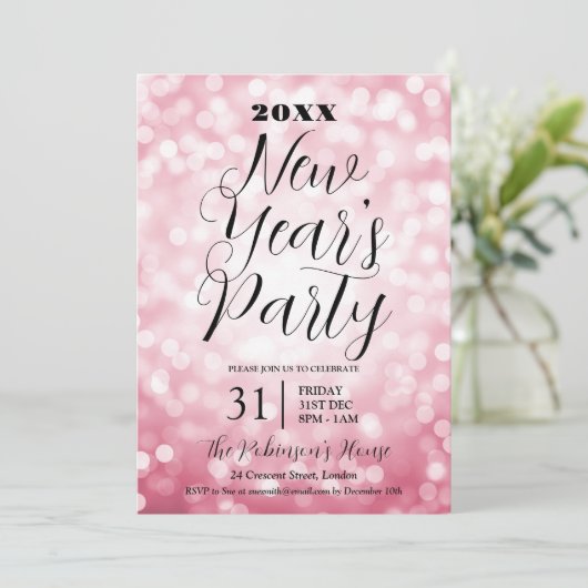MODERNE oudejaarsfeest Blush Pink Bokeh Lights Kaart (Staand voorkant)