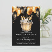 Moderne oudejaarsfeest gouden zwarte ballonnen kaart (Staand voorkant)