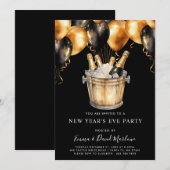 Moderne oudejaarsfeest gouden zwarte ballonnen kaart (Voorkant / Achterkant)