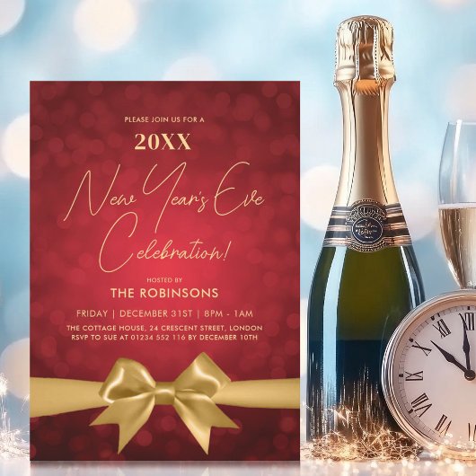 MODERNE oudejaarsfeest rode bokeh gouden boog Kaart