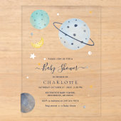 Moderne Outer Space Baby Shower Acryl Uitnodigingen (Voorkant)
