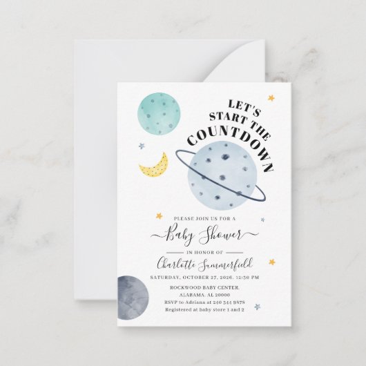 Moderne Outer Space Girl Baby Shower Uitnodiging (Voorkant)