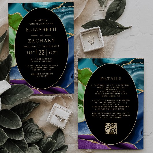 Moderne Ovaalvormige Agaten Gouden Frame QR Code H Kaart