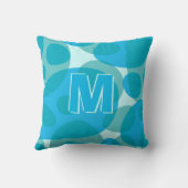 Moderne ovale belletjes Aqua Blue Monogram Pillow Kussen (Achterkant)