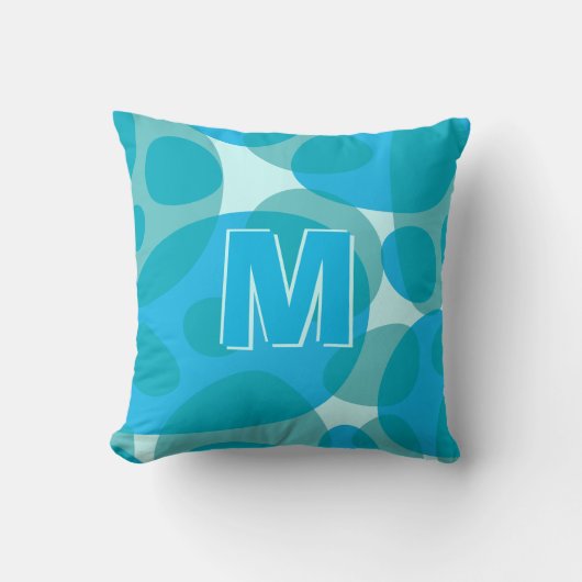 Moderne ovale belletjes Aqua Blue Monogram Pillow Kussen (Voorkant)