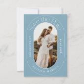 Moderne ovale foto Bewaar de datum Dusy Blue Save The Date (Voorkant)