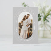 Moderne ovale foto Bewaar de datum Grijs Save The Date (Staand voorkant)