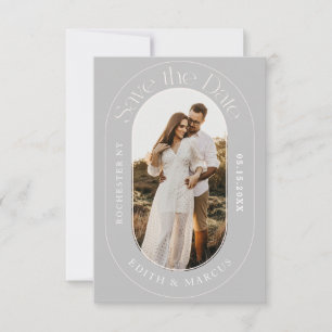 Moderne ovale foto Bewaar de datum Grijs Save The Date