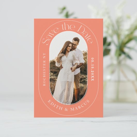 Moderne ovale foto Bewaar de datum Save The Date (Staand voorkant)