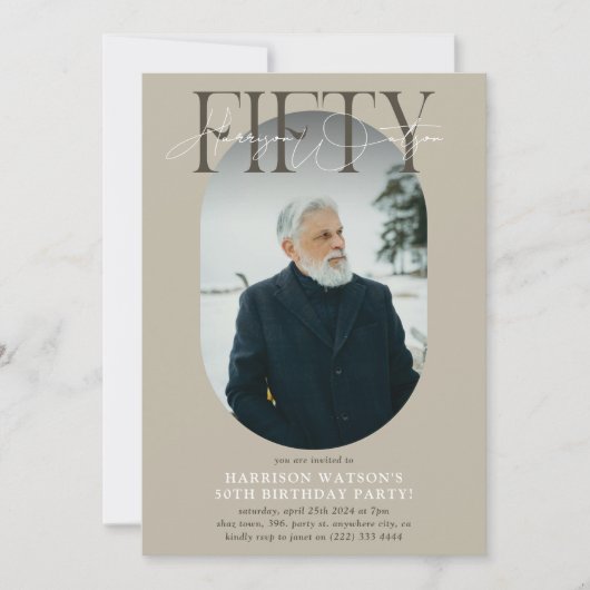 Moderne ovale foto & handtekening 50e verjaardag kaart (Voorkant)