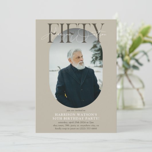 Moderne ovale foto & handtekening 50e verjaardag kaart (Staand voorkant)