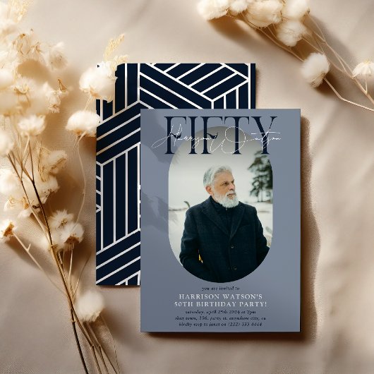 Moderne ovale foto & handtekening 50e verjaardag kaart