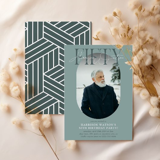 Moderne ovale foto & handtekening 50e verjaardag kaart