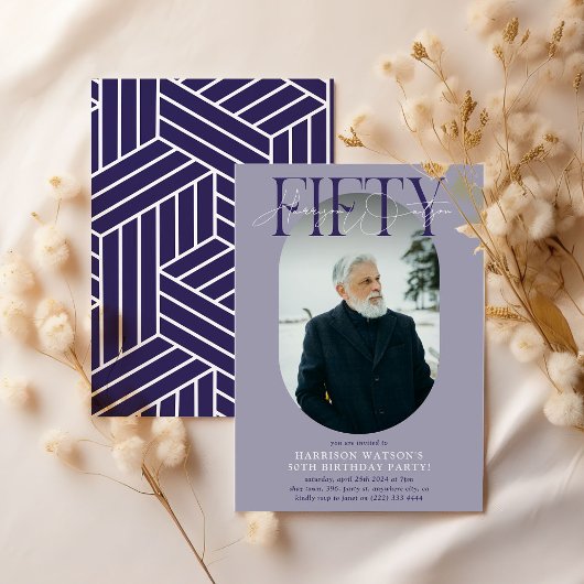 Moderne ovale foto & handtekening 50e verjaardag kaart