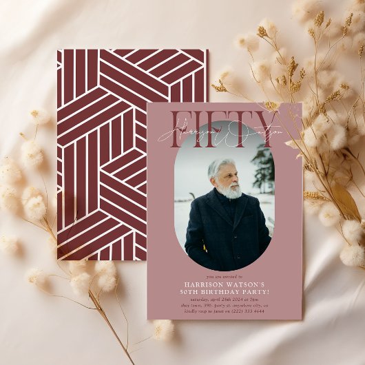 Moderne ovale foto & handtekening 50e verjaardag kaart