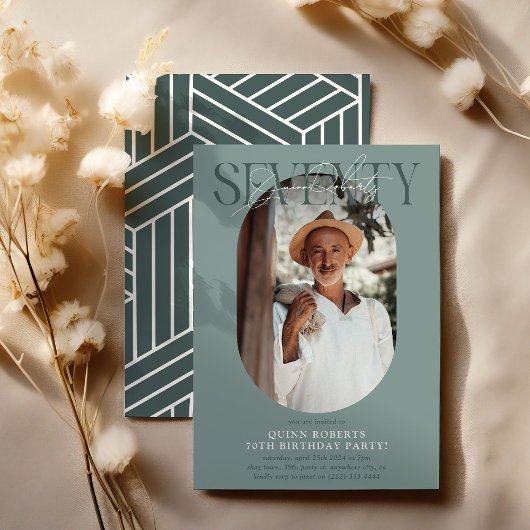 Moderne ovale foto & handtekening 70e verjaardag kaart