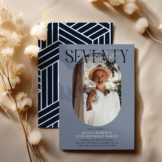 Moderne ovale foto & handtekening 70e verjaardag kaart