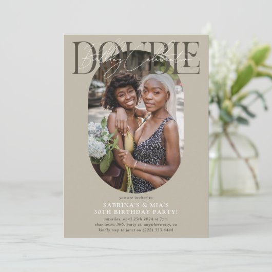 Moderne ovale foto & handtekening dubbele verjaard kaart (Staand voorkant)