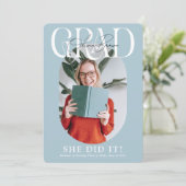 Moderne Ovale Foto & Handtekening Graduation Party Kaart (Staand voorkant)