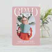 Moderne Ovale Foto & Handtekening Graduation Party Kaart (Staand voorkant)