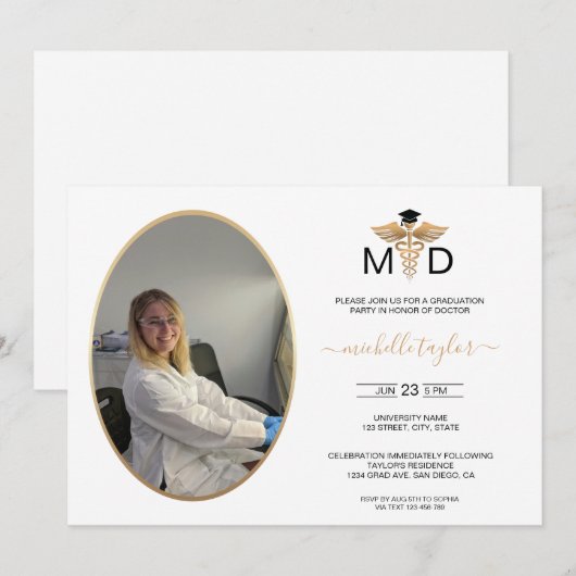 Moderne ovale foto MD Doctor of Medicine Afstudere Kaart (Voorkant / Achterkant)