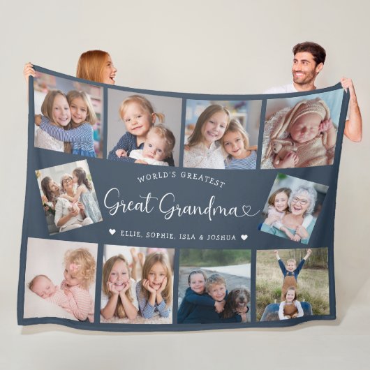 Moderne overgrootmoeder 10 foto collage cute hart fleece deken (In situ)