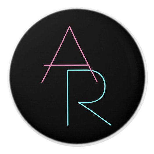 Moderne overlappende Initialen | Roze Turquoise Bl Keramische Knop (Voorkant)