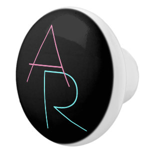 Moderne overlappende Initialen   Roze Turquoise Bl Keramische Knop