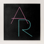 Moderne overlappende Initialen | Roze Turquoise Bl Legpuzzel<br><div class="desc">Koel, moderne overlappende initialen.</div>