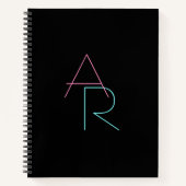 Moderne overlappende Initialen | Roze Turquoise Bl Notitieboek (Voorkant)