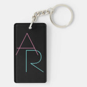 Moderne overlappende Initialen | Roze Turquoise Bl Sleutelhanger (achterkant)